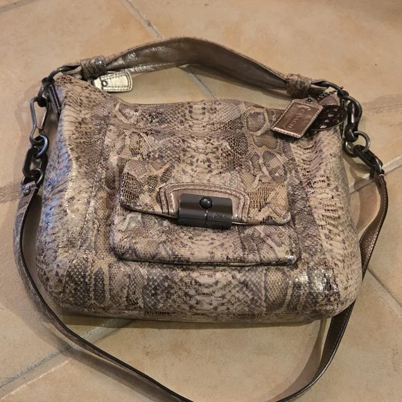 Coach Kristen Brown Tan‎ Embossed Python Leather Purse Hobo E1026 15361 - Picture 9 of 16